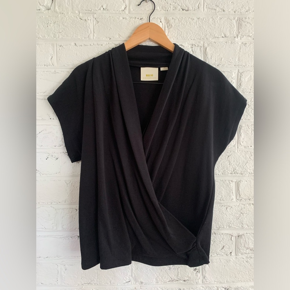 Maeve by Anthropologie black draped front top